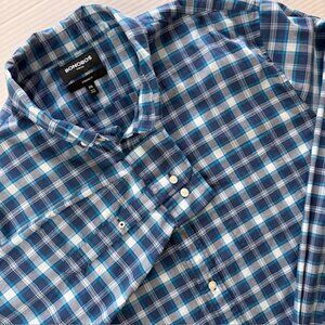 Bonobos Long Sleeve Men's Shirt Blue Plaid Button-Down XXL Standard Fit Pocket